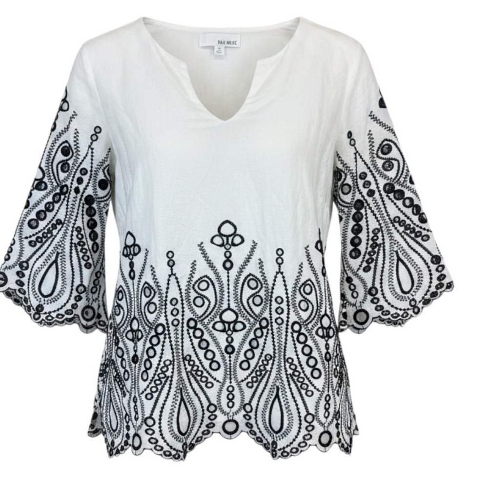 Isla Maude Boho Embroidered Paisley Peasant Blouse Top Medium Cottagecore‎